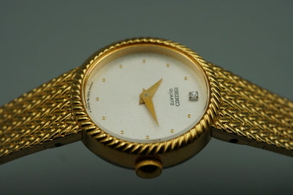 *NEAR MINT* Vintage 1973 SEIKO 1220-0020 Quarz White Dial Round 20mm Women Watch