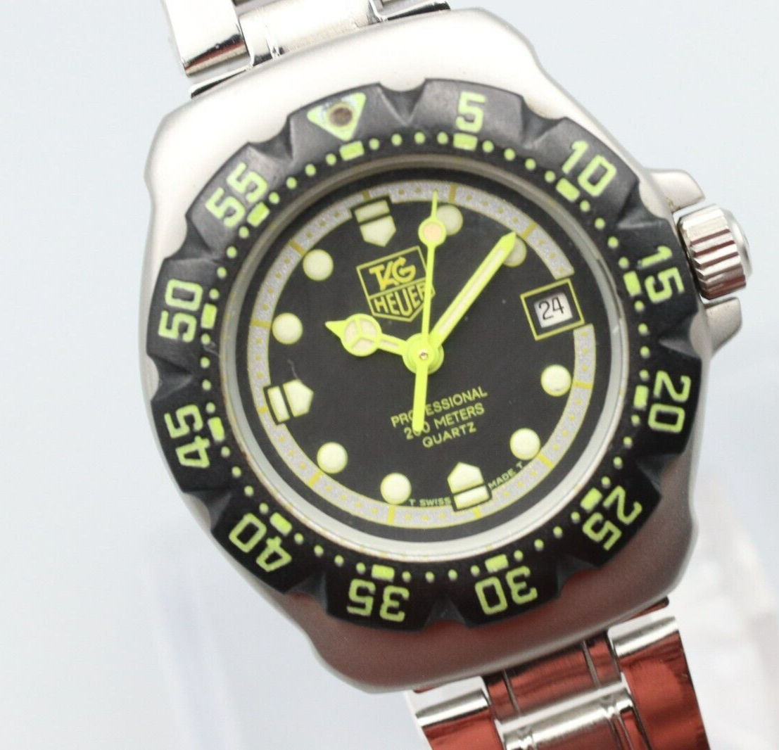 *NEAR MINT* Vintage TAG HEUER Formula1 376.508 Qz Black Yellow Dial Women Watch