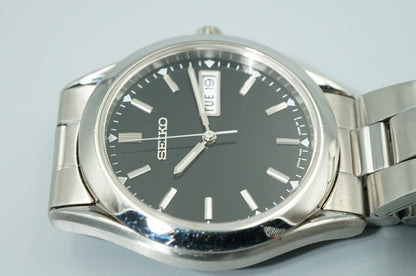 *Exc+5* Vintage1997 SEIKO 7N43-9080 Quartz Black Dial Round 37mm Mens Watch