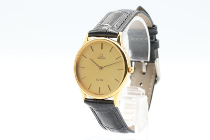 *Exc+5* Vintage OMEGA De Ville Cal.1434 Quartz Gold Dial Round 32mm Mens Watch