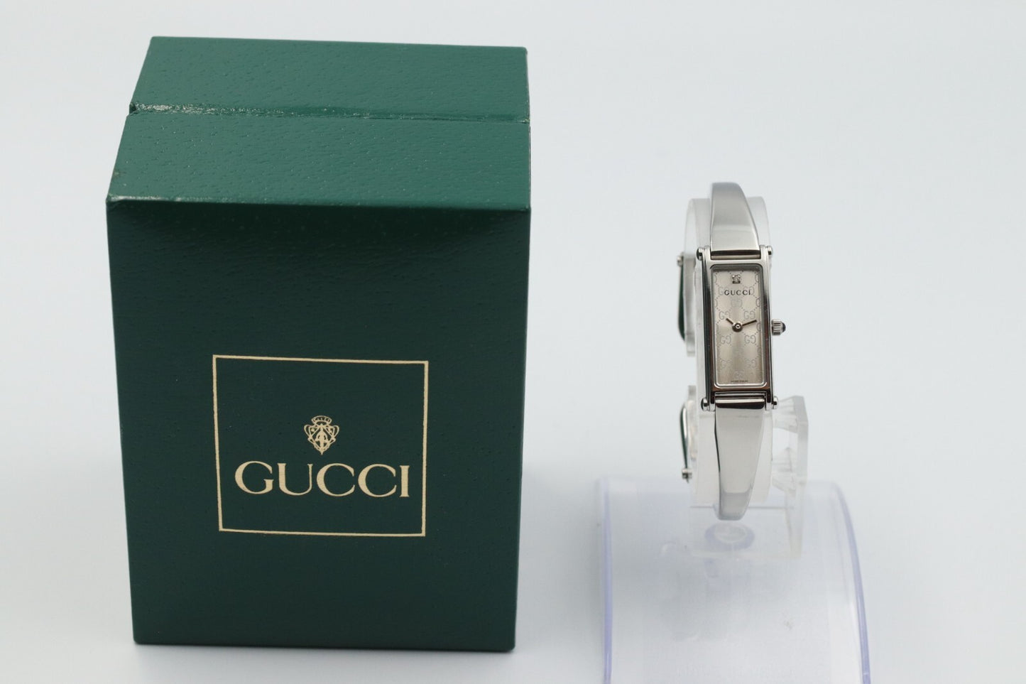 *NEAR MINT* Vintage GUCCI 1500L Quartz Silver Dial Rectangle Women Watch