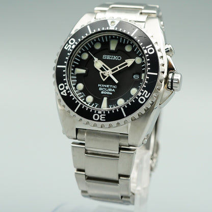 Serviced New Batt *Near MINT* SEIKO Kinetic 5M62-0BL0 AT Black 43mm Mens Watch