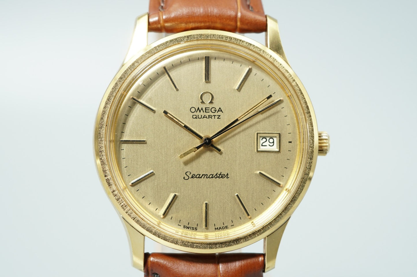 *NEAR MINT* Vintage 1977 OMEGA Seamaster Cal.1342 Qz Gold Round 35mm Mens Watch