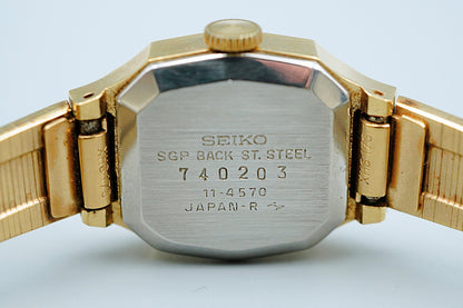 *Exc+5* Vintage 1974 SEIKO 11-4570 Hand Winding Silver Hexagon 19mm Women Watch