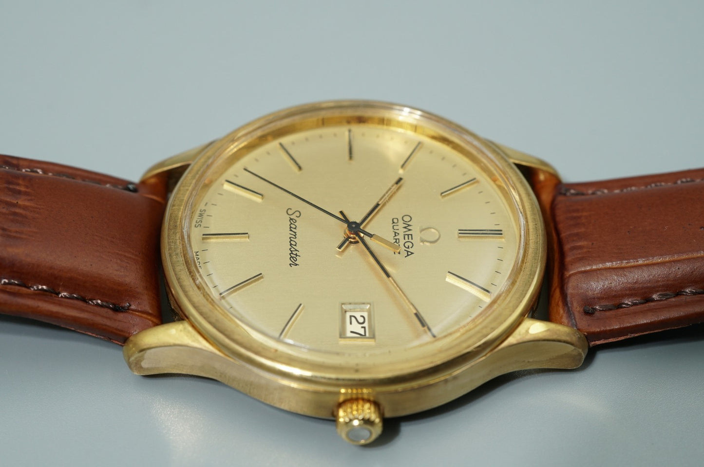 *NEAR MINT* Vintage 1977 OMEGA Seamaster Cal.1342 Qz Gold Round 36mm Mens Watch