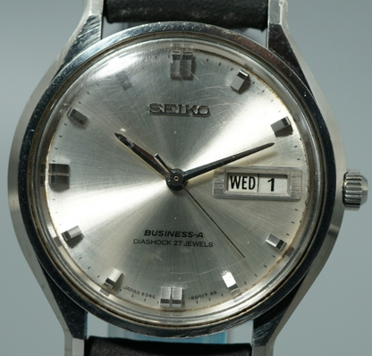 N MINT Vintage 1967 SEIKO BUSINESS-A 8346-8000 Hand Wind Silver  36mm Mens Watch