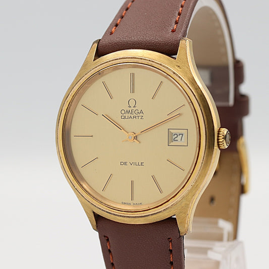 *Exc+5* Vintage 1980 OMEGA De Ville Cal.1325 Qz Gold Dial Round 35mm Mens Watch