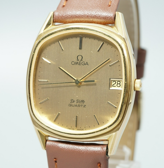 *NEAR MINT* Vintage 1979 OMEGA De Ville Cal.1332 Qz Gold Square 32mm Mens Watch
