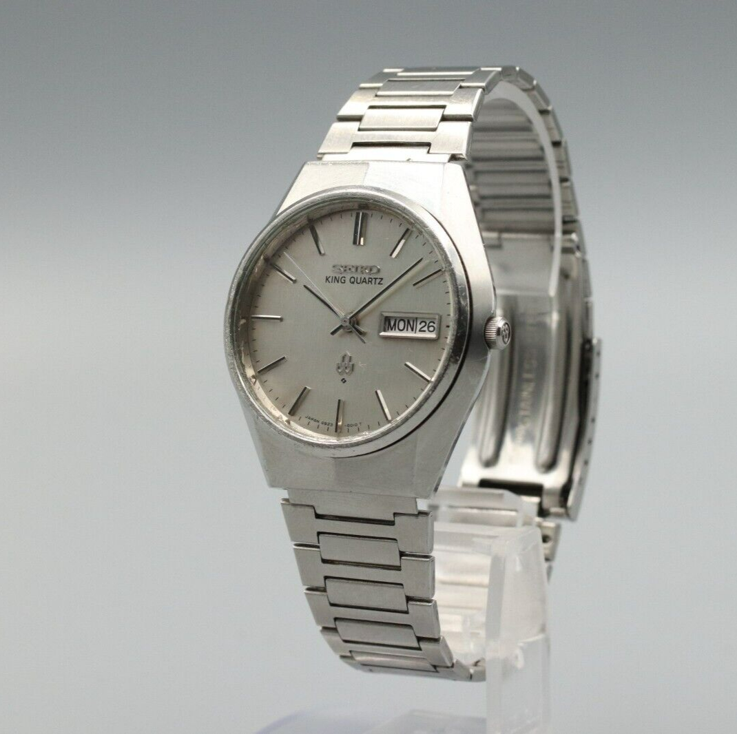 *Exc+4* Vintage SEIKO King 4823-8010 Quartz Silver Dial Day Date Mens Watch