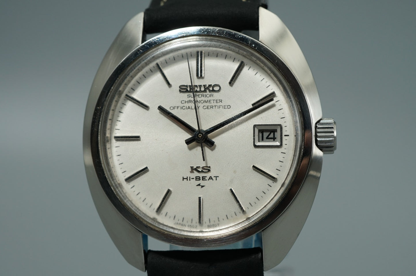 N MINT Vintage 1970s SEIKO KS HI-BEAT 4502-8010 Hand Wind White 38mm Mens Watch
