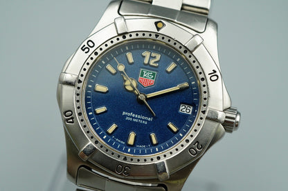 N MINT Vintage 1990s TAG HEUER Professional WK1213 Qz Blue Round 34mm Mens Watch