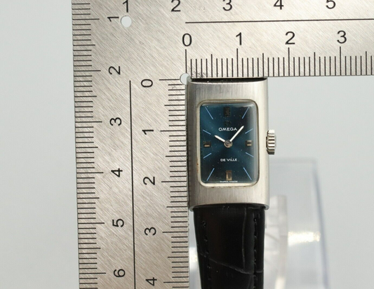 *N MINT* Vintage OMEGA De Ville Cal.485 Hand Winding Blue Dial Rectangle Watch