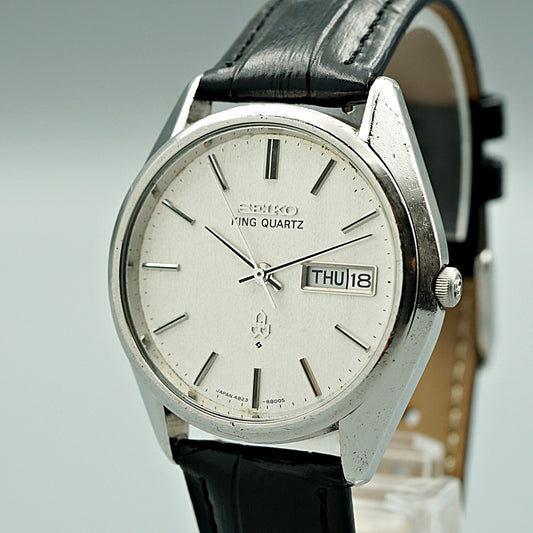 *Exc+5* Vintage 1970s SEIKO KING 4823-8000 Qz White Dial Round 36mm Mens Watch