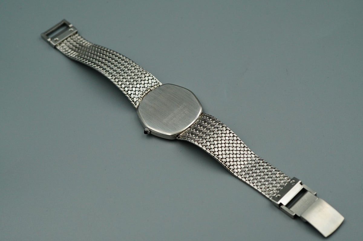 N MINT Vintage SEIKO CREDOR 5931-5230 Quartz Silver Dial Hexagon 30mm Mens Watch