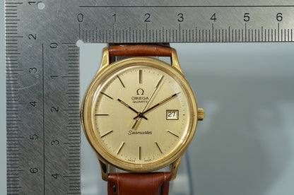 *NEAR MINT* Vintage 1977 OMEGA Seamaster Cal.1342 Qz Gold Round 36mm Mens Watch