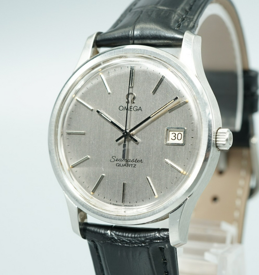 *NEAR MINT* Vintage 1975 OMEGA Seamaster Cal.1342 Quartz Silver 35mm Mens Watch