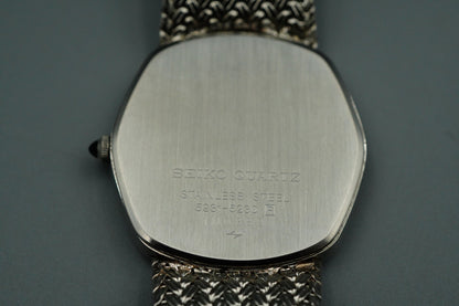 N MINT Vintage SEIKO CREDOR 5931-5230 Quartz Silver Dial Hexagon 30mm Mens Watch