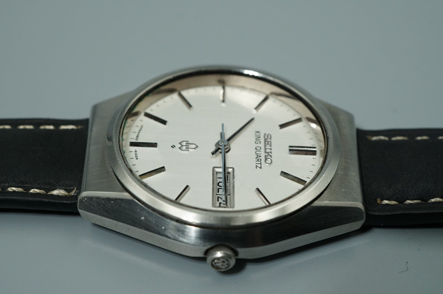 *NEAR MINT* Vintage 1977 SEIKO King Quartz 4823-8100 Silver 35mm Mens Watch