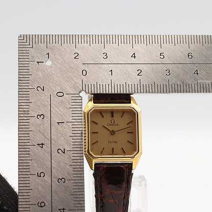 *NEAR MINT* Vintage 1986 OMEGA De Ville Cal.1387 Qz Gold Square 20mm Women Watch