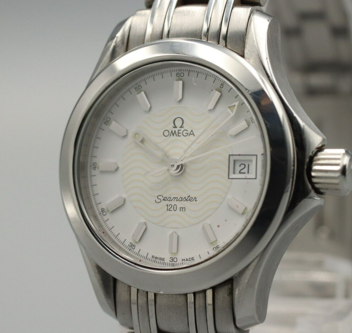 *MINT* Vintage OMEGA Seamaster 120m Cal.1424 Quartz White Dial Round Women Watch