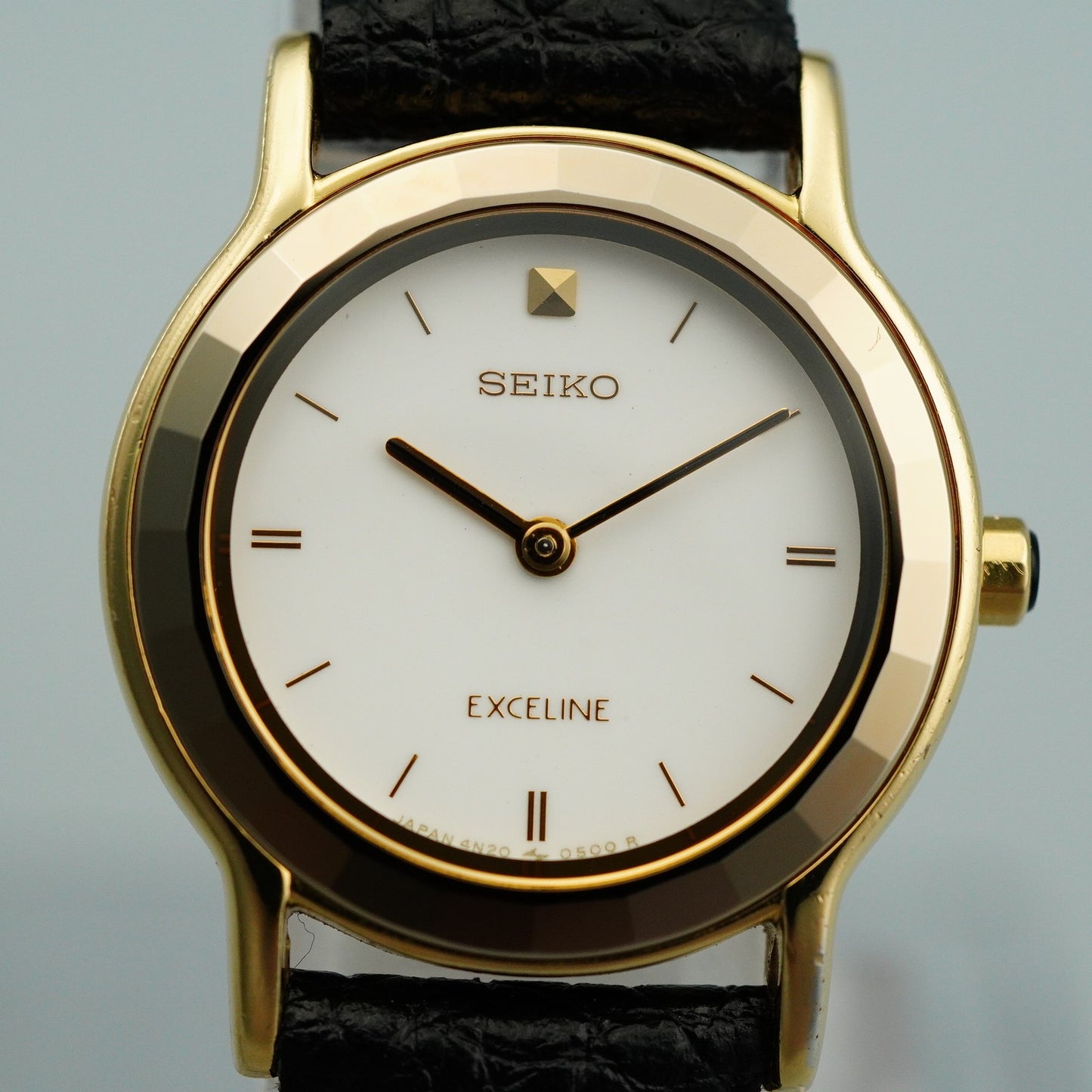 *NEAR MINT* Vintage SEIKO Exceline 4N20-0280 Qz White Round 22mm Women Watch