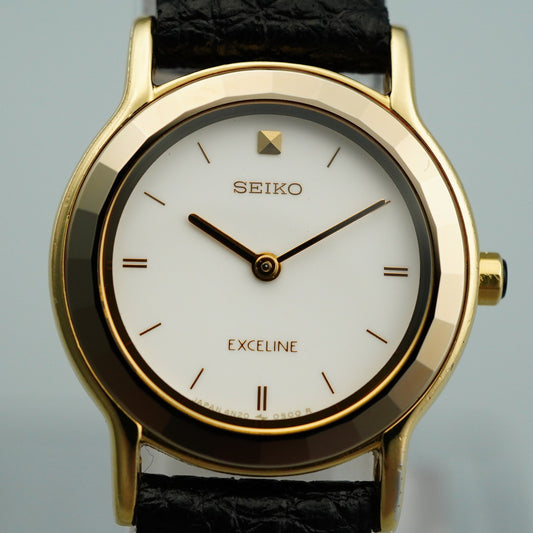 *NEAR MINT* Vintage SEIKO Exceline 4N20-0280 Qz White Round 22mm Women Watch