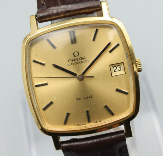 *NEAR MINT* Vintage OMEGA De Ville Cal.1012 Automatic Gold Dial Date Mens Watch