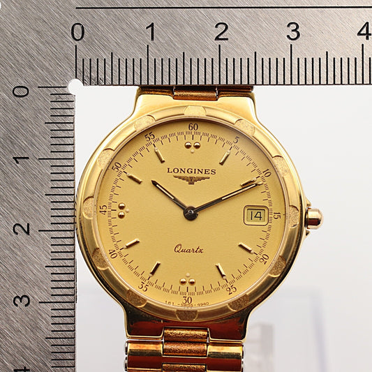 *NEAR MINT* Vintage 1990s LONGINES Conquest L161 Qz Gold Round 32mm Mens Watch