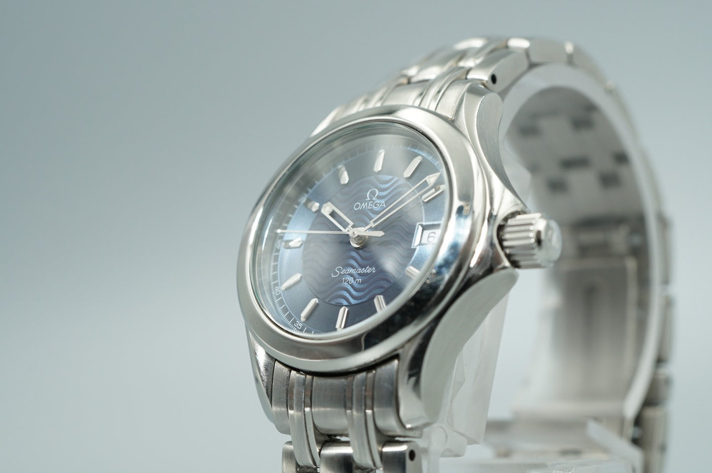 *MINT* Vintage 1998 OMEGA Seamaster Cal.1424 Quartz Blue Round 28mm Women Watch