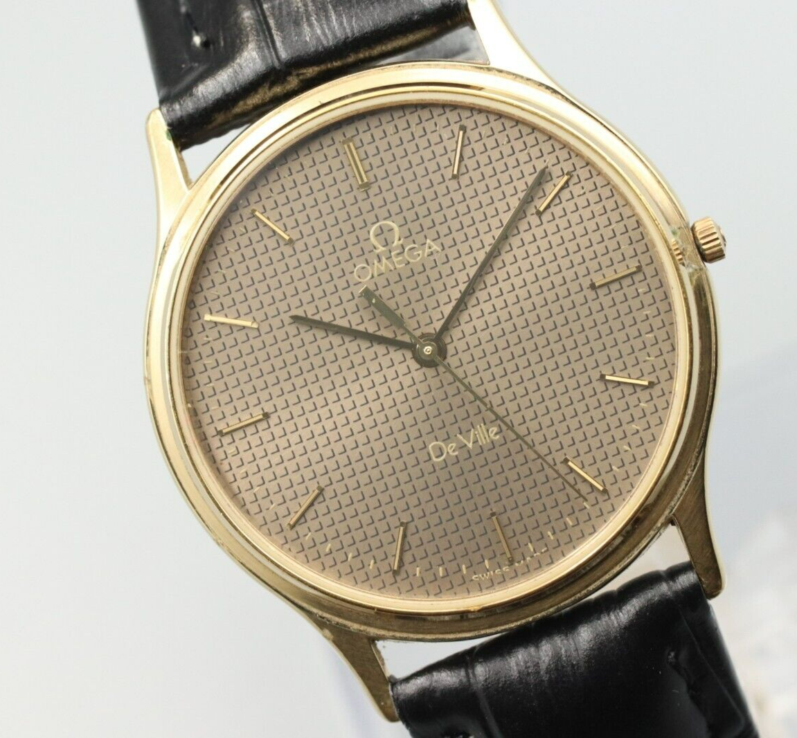 *NEAR MINT* Vintage OMEGA De Ville Cal.1417 Quartz Black Dial Mens Round Watch