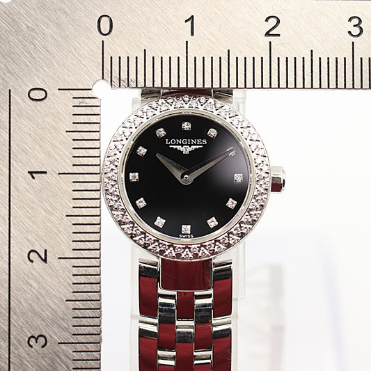 Vintage LONGINES Dolce vita L5.174.0 Quartz Diamond Bezel Black 20mm Women Watch