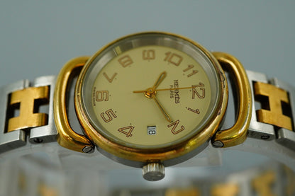 *NEAR MINT* Vintage 1990s HERMES Pullman Qz White Round 24mm Women Watch