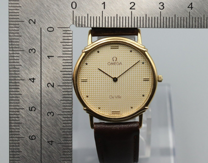 Rare *N MINT* Vintage OMEGA De Ville Cal.1455 Quartz Gold Dial Round Men Watch