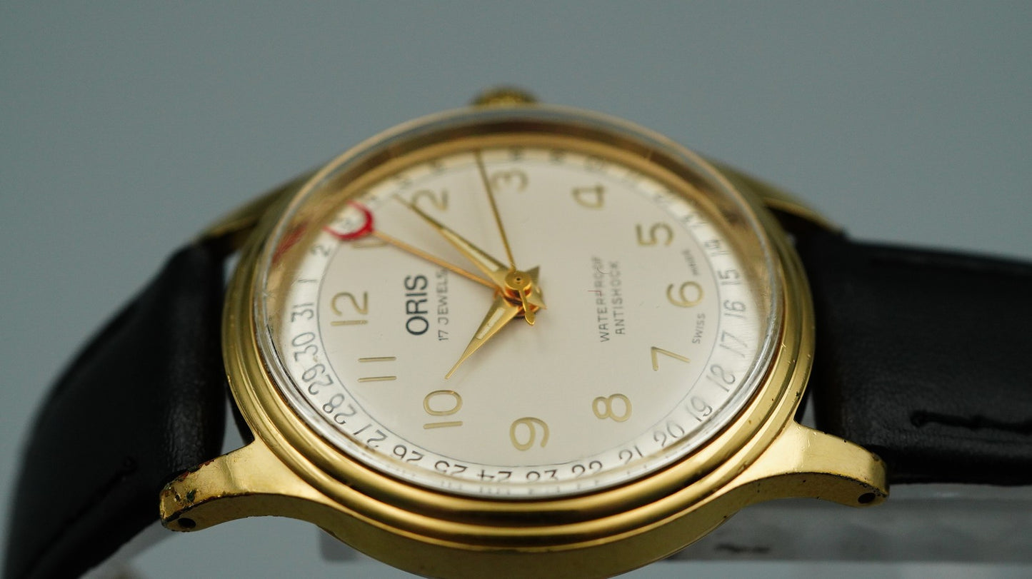 *Exc+5* 1990s ORIS Pointer Date 302-7285B Hand Winding Cream 31mm Mens Watch