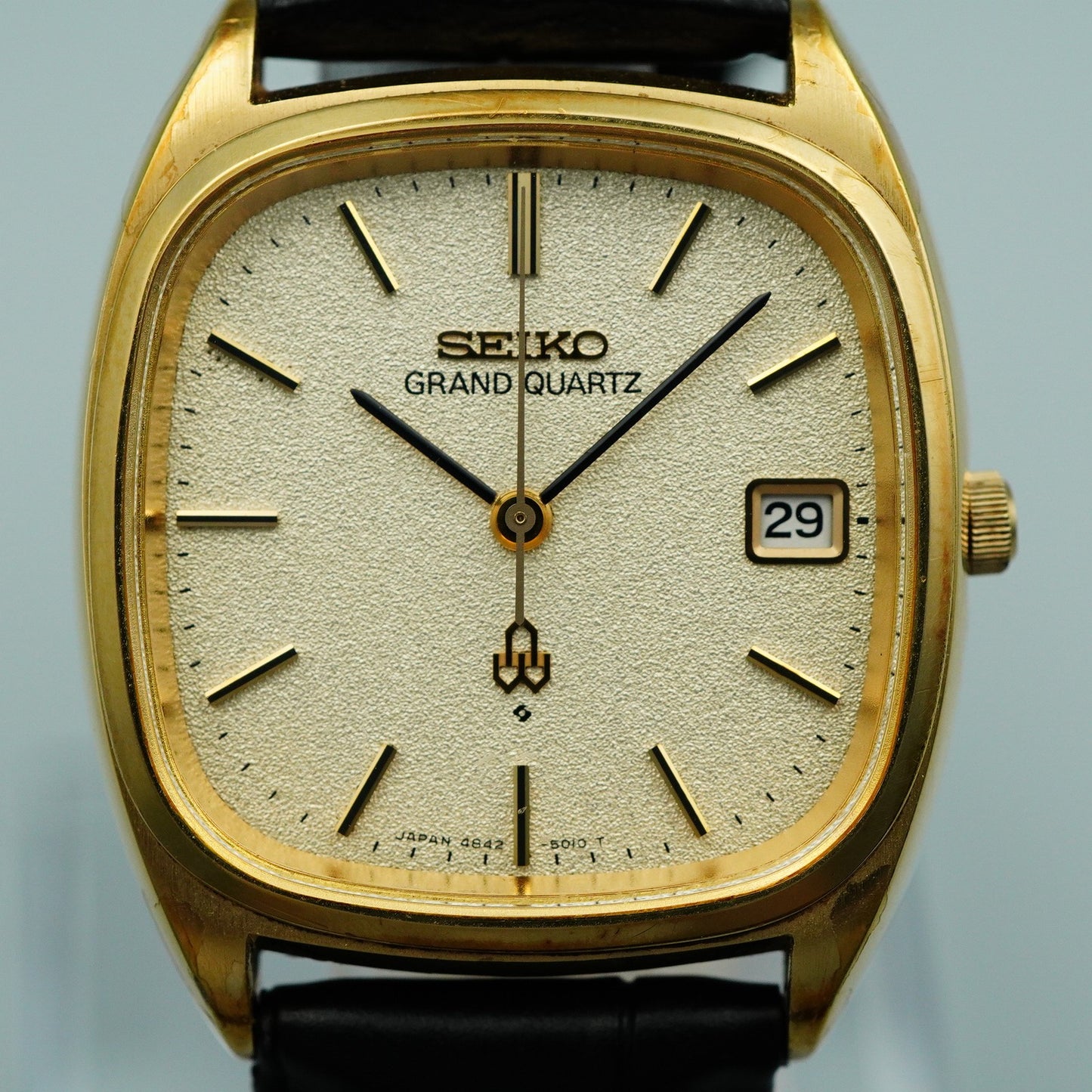 *Exc+5* Vintage 1975 SEIKO GRAND 4842-5011 Quartz Gold Square 34mm Mens Watch