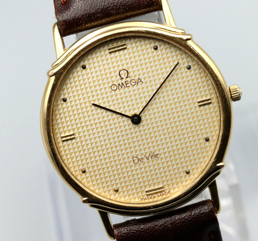 Rare *N MINT* Vintage OMEGA De Ville Cal.1455 Quartz Gold Dial Round Men Watch