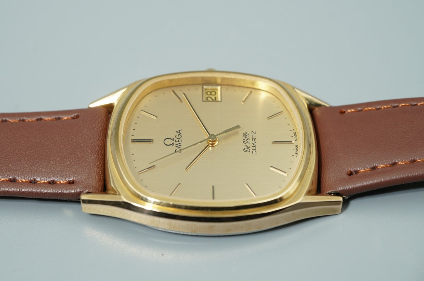*NEAR MINT* Vintage 1979 OMEGA De Ville Cal.1332 Qz Gold Square 32mm Mens Watch
