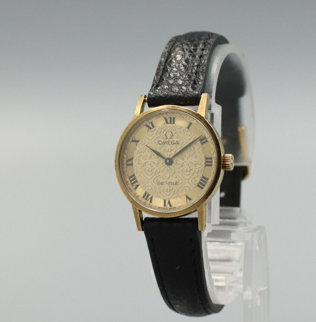 *Exc+5* Vintage OMEGA De Ville Cal.625 Hand Winding Gold Dial Round Women Watch