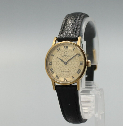 *Exc+5* Vintage OMEGA De Ville Cal.625 Hand Winding Gold Dial Round Women Watch
