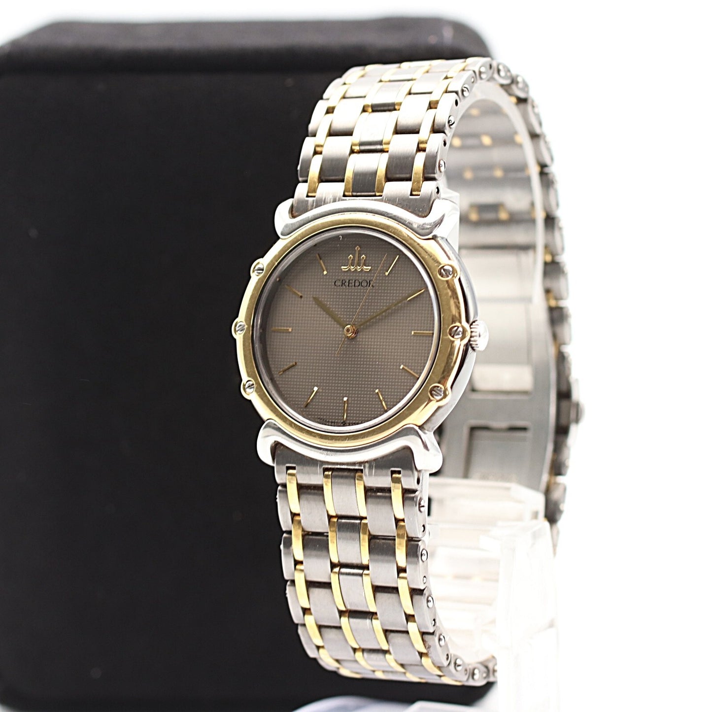 *Exc+5* Vintage 1990s SEIKO CREDOR 9571-6050 Qz Gray Dial Round 31mm Mens Watch