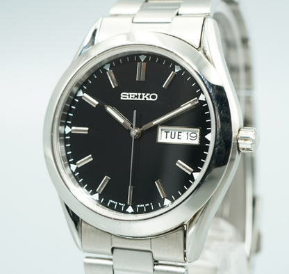 *Exc+5* Vintage1997 SEIKO 7N43-9080 Quartz Black Dial Round 37mm Mens Watch