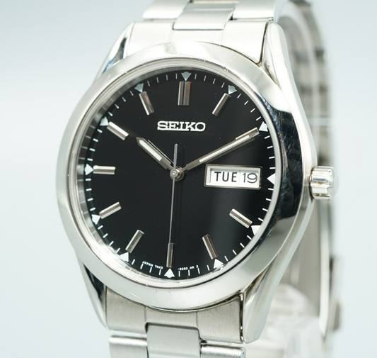 *Exc+5* Vintage1997 SEIKO 7N43-9080 Quartz Black Dial Round 37mm Mens Watch