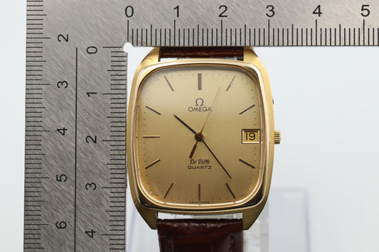 *N MINT* Vintage OMEGA De Ville Cal.1332 Qz Gold Dial Rectangle 31mm Mens Watch