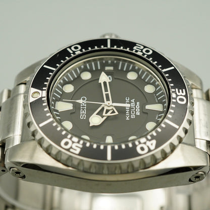 Serviced New Batt *Near MINT* SEIKO Kinetic 5M62-0BL0 AT Black 43mm Mens Watch