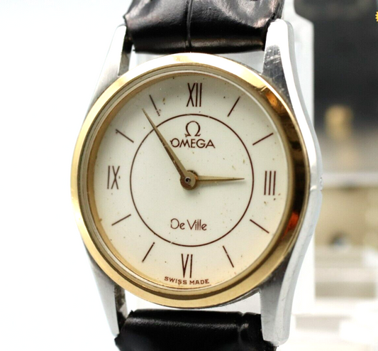 *Exc+5* Vintage OMEGA De Ville Cal.1387 Quartz White Dial Round Women Watch