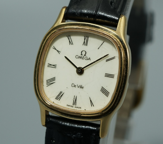 *Exc+4* Vintage OMEGA De Ville Cal.1387 Qz White Square 21mm Women,Ladies Watch