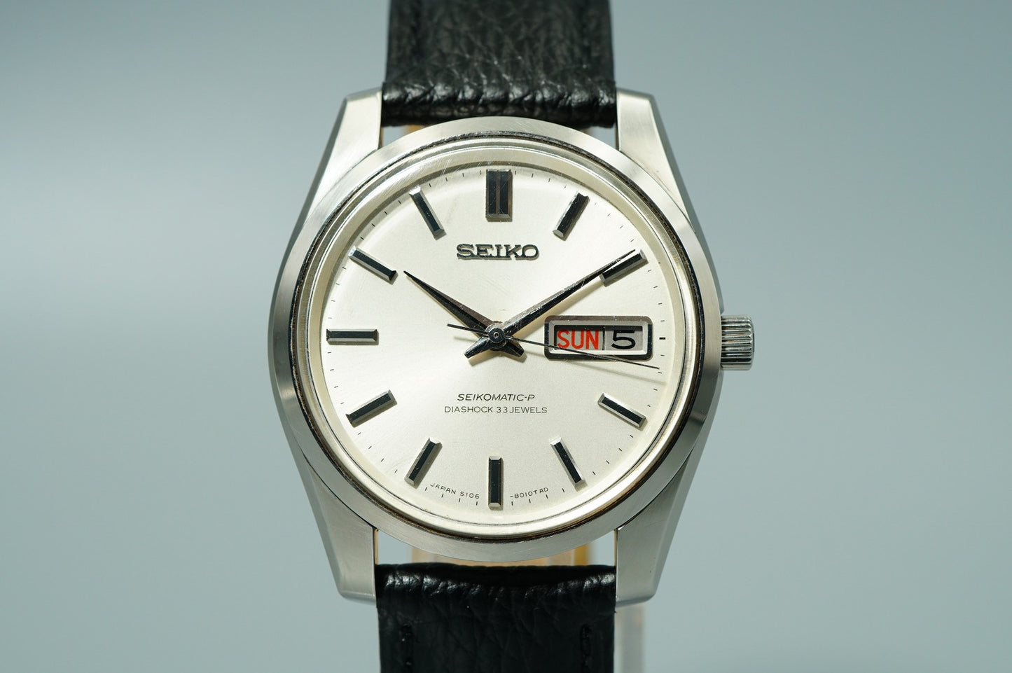 *N MINT* Vintage 1967 SEIKO MATIC-P 5106-8010 AT Silver Round 36mm Mens Watch