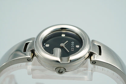*NEAR MINT* Gucci 3P Diamond 134.5 Quartz Black Round 27mm Women Watch