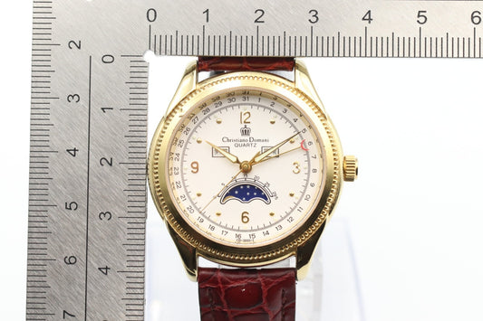 *MINT* Vintage Christiano Domani  Moon CD-2001 Qz White Dial 36mm Mens Watch