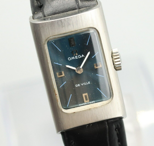 *N MINT* Vintage OMEGA De Ville Cal.485 Hand Winding Blue Dial Rectangle Watch